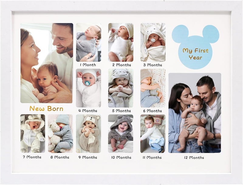 Hodeframe My First Year Photo Board Set of 2,Baby's First Year Picture Frame for Photo Memories with Double Mat,Collage Frame for Nursery Decor, Newborn Mom Gift or Baby Shower- White,13x17in - Image 2